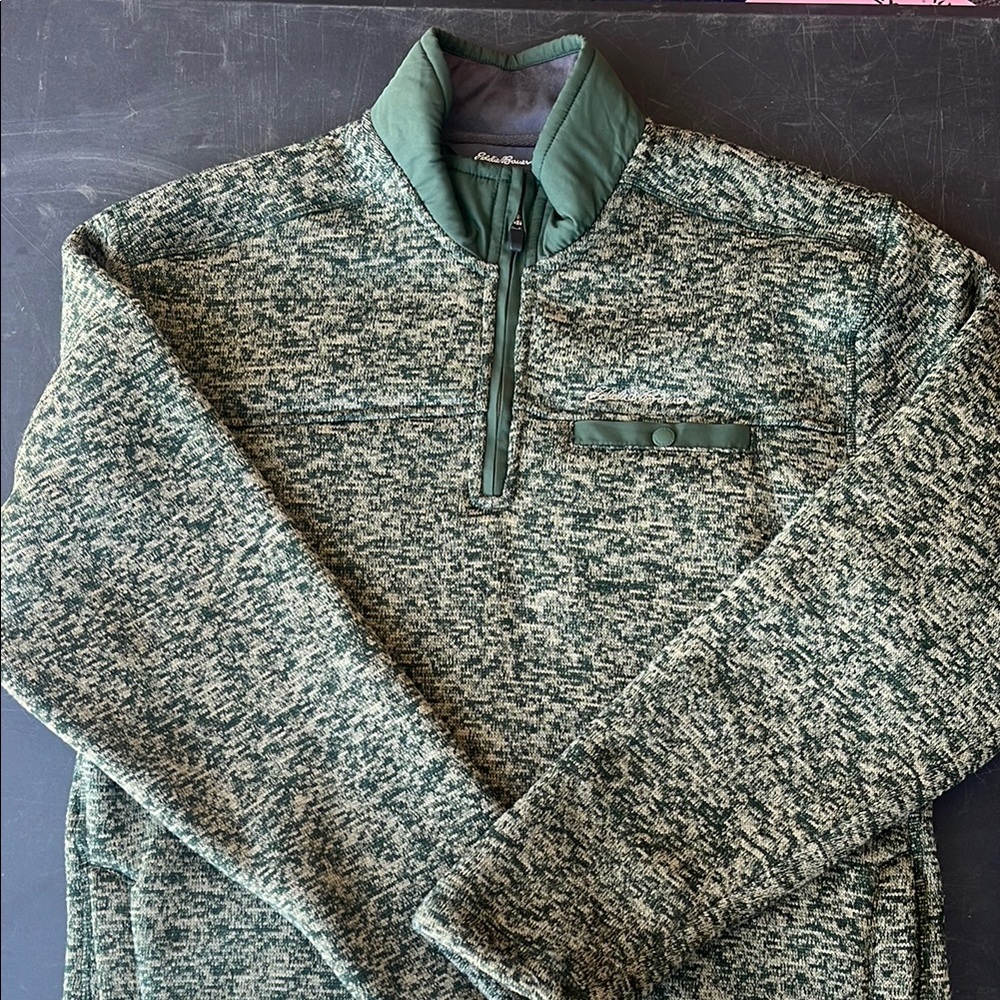Eddie Bauer Green Zip Up Sweater with Marled Texture